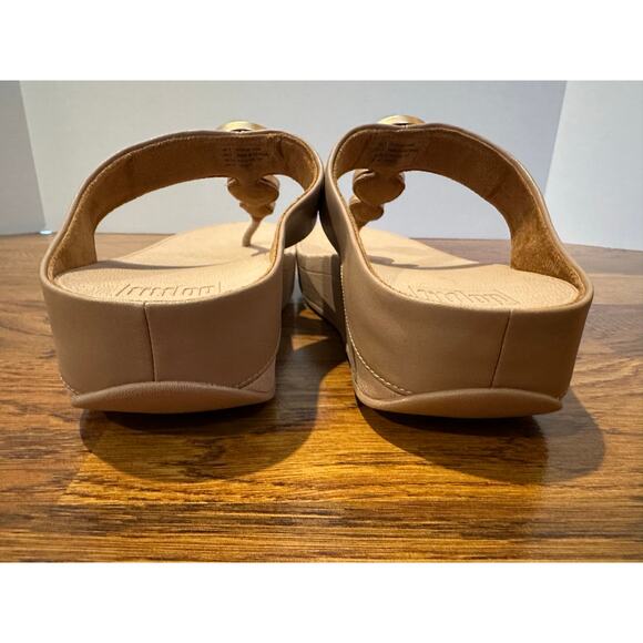 FitFlop Women's Halo Beaded Circle Leather Toe Post Sandals Beige Size 9 NWT - Picture 5 of 10